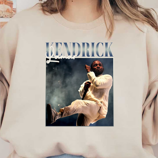 Kendrick Lamar performs energetically on stage, dressed in a stylish white outfit, showcasing his captivating stage presence.DTF Transfersdtf regular iron