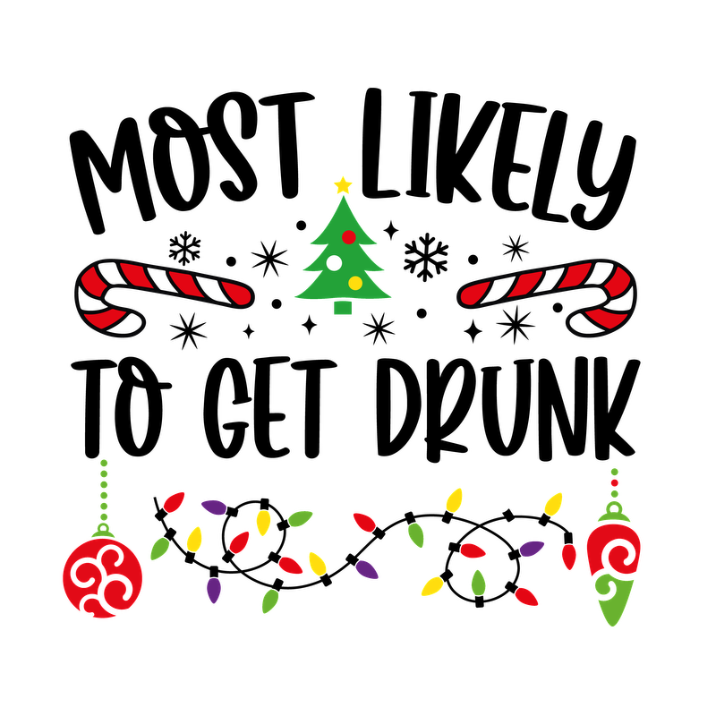 A festive illustration featuring candy canes, a decorated Christmas tree, and cheerful ornaments, perfect for holiday spirit!DTF Transfers dtf transfers dtf prints