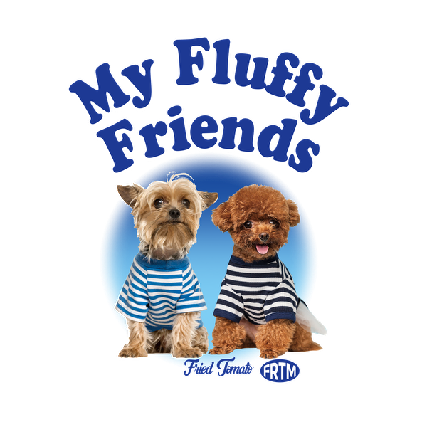 Adorables perros con elegantes camisetas a rayas que muestran su amistad con el alegre texto "Mis peludos amigos". ¡Perfectos para los amantes de las mascotas!