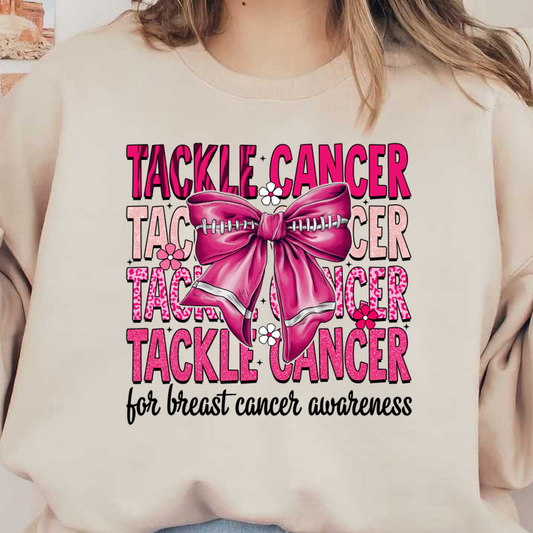 ¡Muestre su apoyo con este vibrante diseño "Tackle Cancer" que presenta un elegante lazo rosa, perfecto para difundir la conciencia!