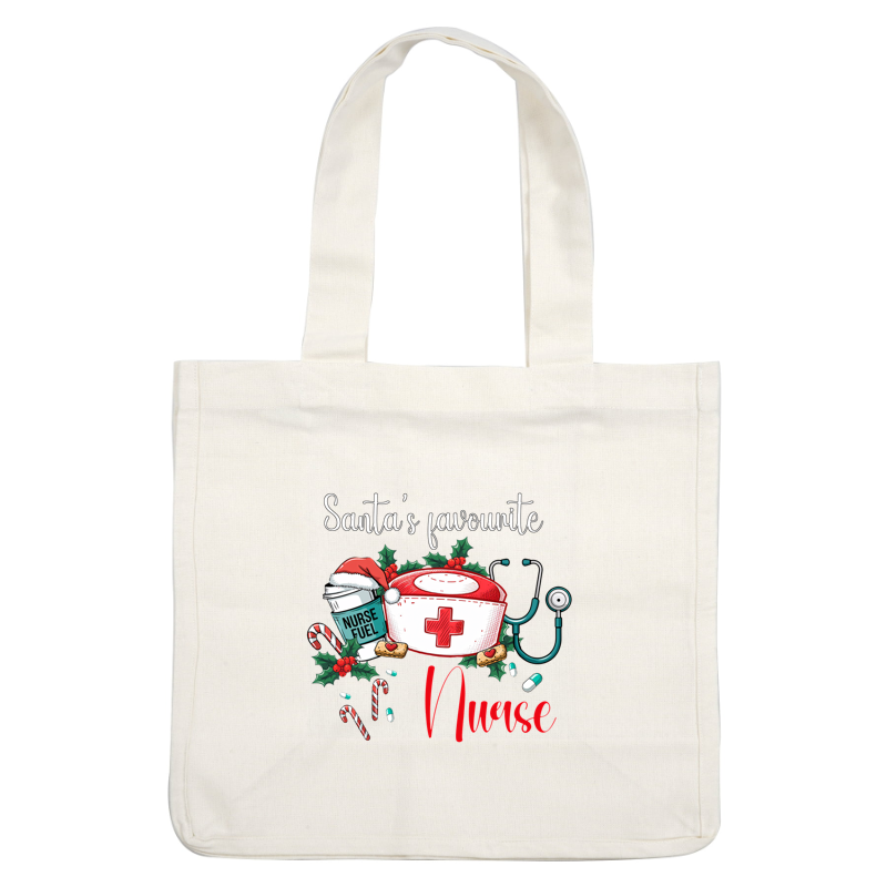 Celebrate the holidays with this festive design featuring "Santa's favourite Nurse," complete with cheerful elements like a nurse's hat, candies, and a stethoscope!DTF Transfers