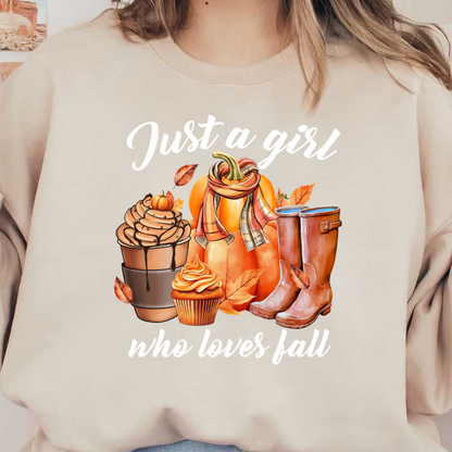 A charming fall-themed design featuring a pumpkin, cozy boots, desserts, and a cozy scarf, celebrating autumn vibes. dtf prints