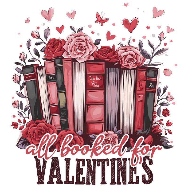 Celebrate love and literature with this charming design featuring vintage books adorned with roses, perfect for Valentine's Day!DTF Transfers