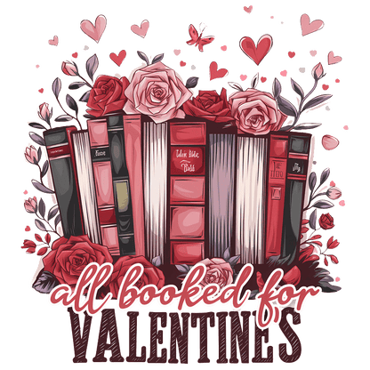 Celebrate love and literature with this charming design featuring vintage books adorned with roses, perfect for Valentine's Day!DTF Transfers