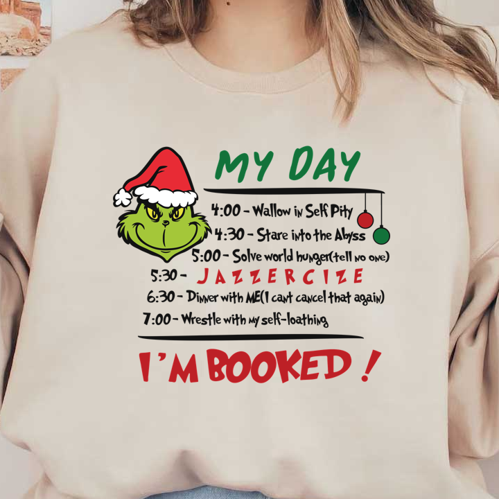 Join the Grinch for a festive day filled with fun activities like Jazzercise and a special dinner, all marked with holiday cheer!DTF Transfersdtf regular iron dtf prints