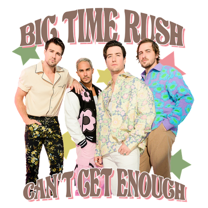 Big Time Rush showcases their vibrant style and energetic vibe in this colorful promotional image for "Can't Get Enough."DTF Transfersdtf regular iron