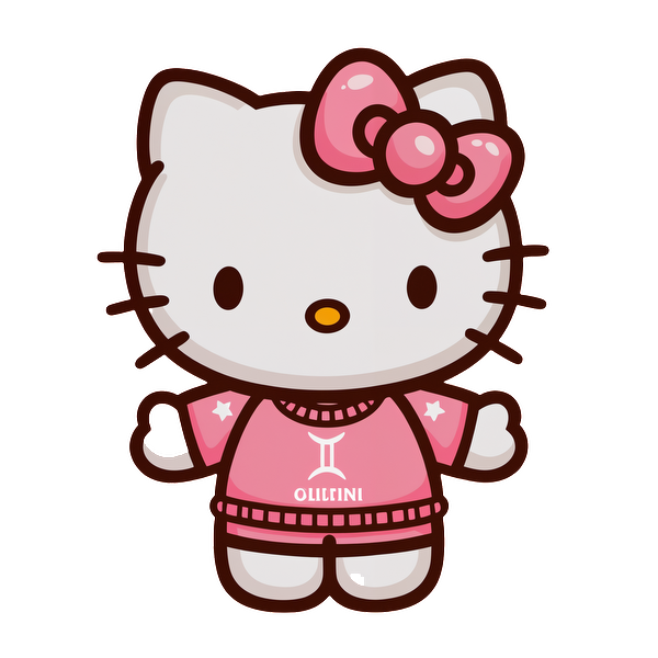 Cute Hello Kitty character dressed in a pink outfit with a "Gemini" symbol and a matching bow, spreading cheer.DTF Transfersdtf regular iron