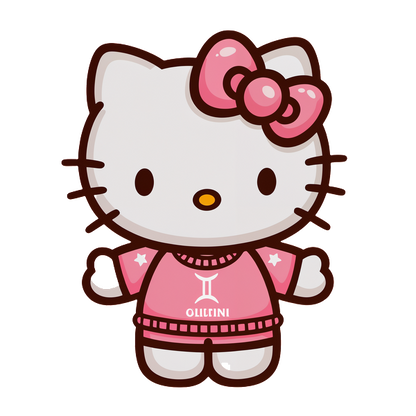 Cute Hello Kitty character dressed in a pink outfit with a "Gemini" symbol and a matching bow, spreading cheer.DTF Transfersdtf regular iron