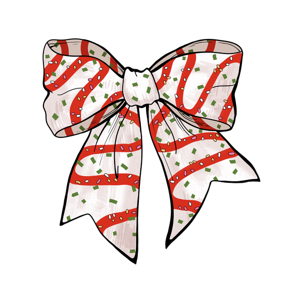 A festive red and white bow adorned with green accents, perfect for holiday decorations or gift wrapping. dtf transfers