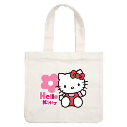 Meet Hello Kitty, the adorable white cat character with a signature red bow, accompanied by a cheerful flower and playful lettering!DTF Transfers