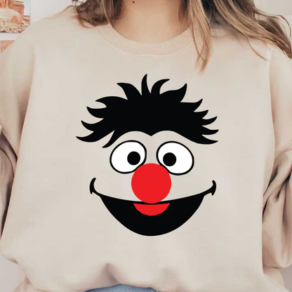 Meet the playful character with a big red nose and wild black hair, radiating joy and fun!DTF Transfers dtf prints