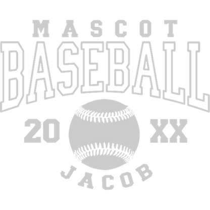 Personalized baseball-themed graphic featuring the name "Jacob," a baseball design, and the year "20XX."DTF Transfers heat press transfers