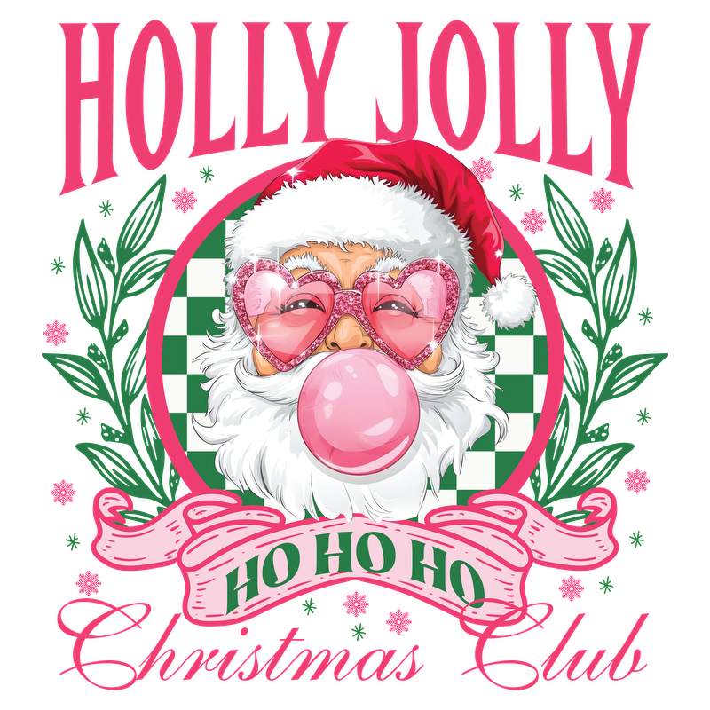 Celebrate the festive season with this cheerful "Holly Jolly Christmas Club" graphic featuring a playful Santa design and festive elements.DTF Transfers