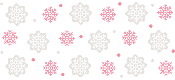 A whimsical pattern featuring pink and white snowflakes on a black background, perfect for winter-themed designs.UV Transfersdtf regular iron