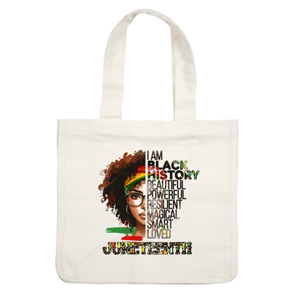 A vibrant illustration celebrating Black history, featuring a woman with curly hair and colorful headwear, emphasizing empowerment and resilience. heat press transfers