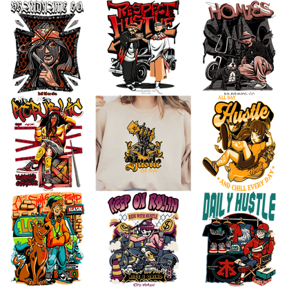 Graphic T-shirt featuring a stylized logo with a unique design.DTF Transfers