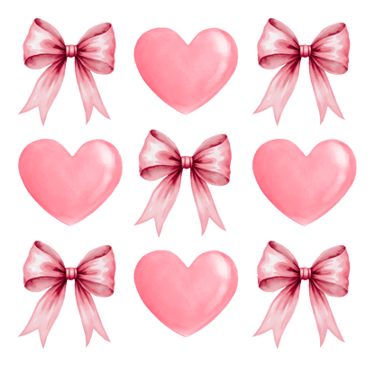 A charming arrangement of pink hearts and bows, perfect for adding a touch of love and elegance to any design.DTF Transfers