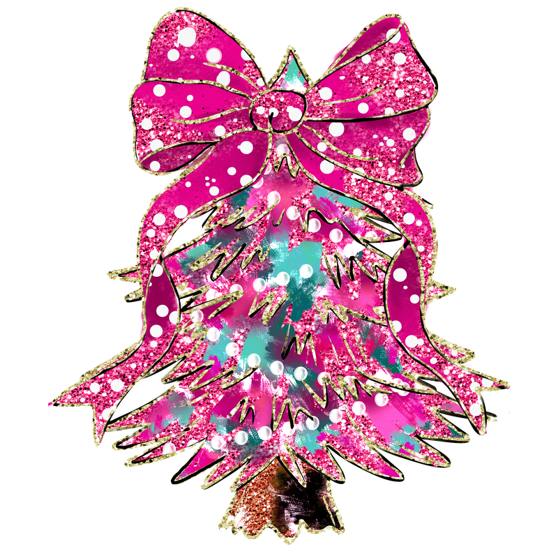 Celebrate the holidays with this vibrant, glittery pink Christmas tree adorned with a big bow and sparkling decorations!DTF Transfers dtf transfers