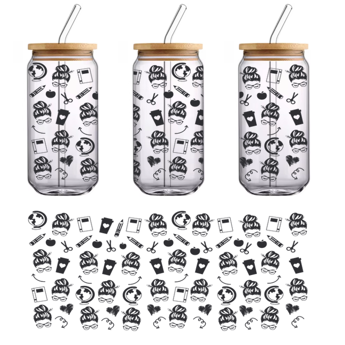 A playful pattern featuring various illustrated food items, including cupcakes, drinks, and utensils, all in a whimsical style.UV Transfersdtf regular iron