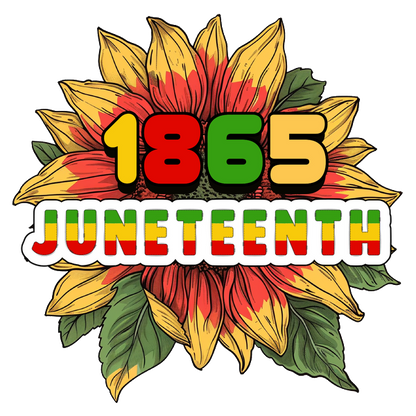 Celebrate Juneteenth with this vibrant design featuring "1865" and colorful sunflower graphics, symbolizing freedom and unity. dtf prints