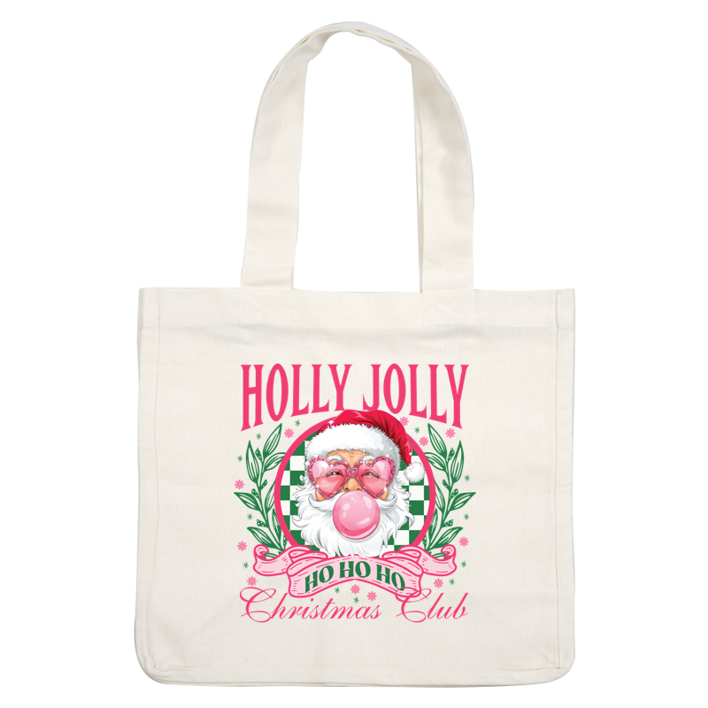 Celebrate the festive season with this cheerful "Holly Jolly Christmas Club" graphic featuring a playful Santa design and festive elements.DTF Transfers