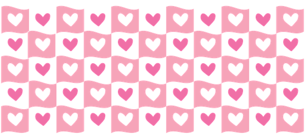 A playful pattern of pink and black hearts on light pink squares, perfect for adding a touch of love to any design!UV Transfers heat press transfers