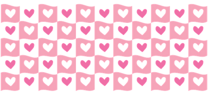 A playful pattern of pink and black hearts on light pink squares, perfect for adding a touch of love to any design!UV Transfers heat press transfers