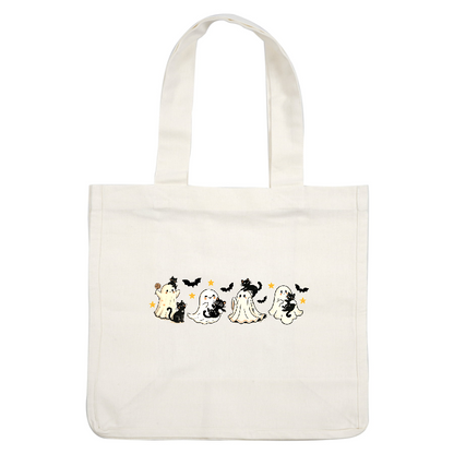 Cute Halloween illustration featuring playful ghosts and adorable black cats.DTF Transfers