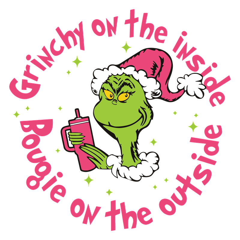 A festive design featuring the Grinch with the playful phrase "Grinchy on the inside, Bougie on the outside."DTF Transfers dtf transfers