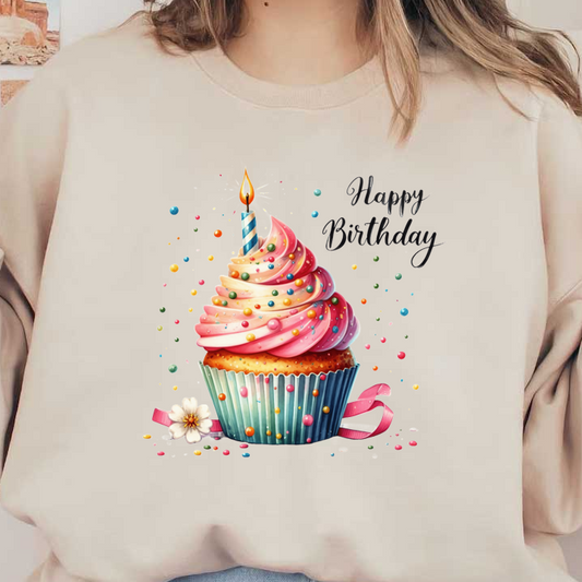 Celebrate your special day with this delightful birthday cupcake, adorned with colorful sprinkles and a lit candle on top!DTF Transfers