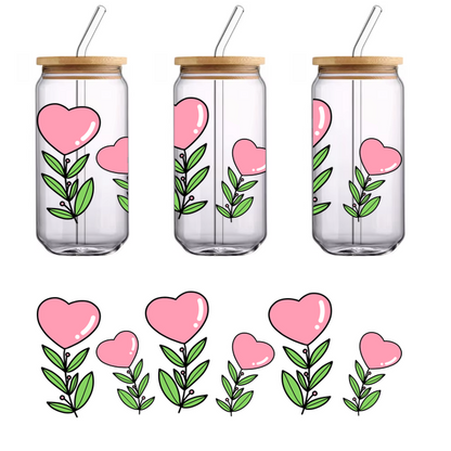 Whimsical and colorful t-shirt featuring a hearts and leaves motif.UV Transfers