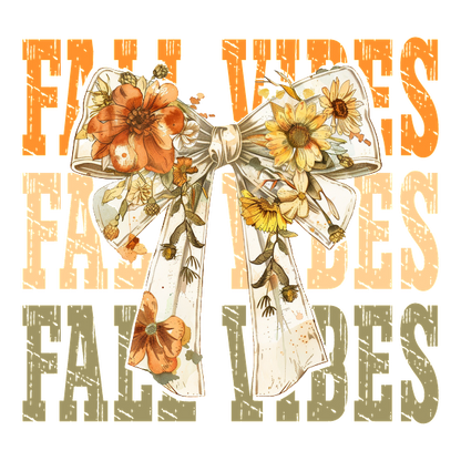 Una hermosa ilustración con temática de otoño que presenta un lazo floral y el texto "Fall Vibes" en colores cálidos del otoño.