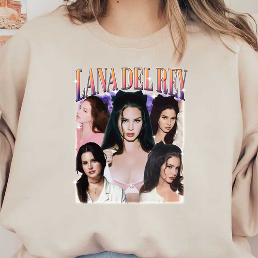 A vibrant collage featuring various poses of Lana Del Rey, showcasing her distinctive style and iconic beauty.DTF Transfers dtf transfers