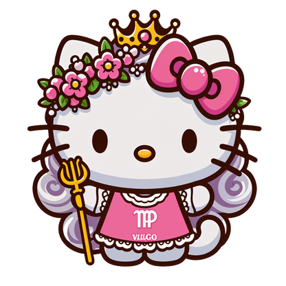 A charming illustration of a cute character with flowers, a crown, and a trident, dressed in a pink outfit.DTF Transfers dtf prints