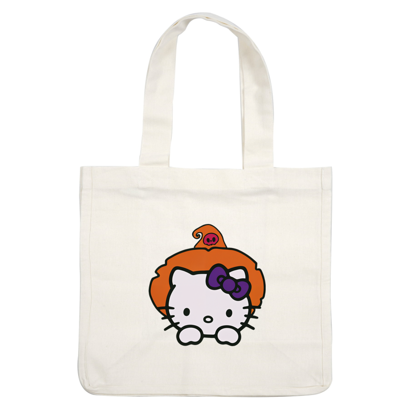 This adorable Hello Kitty features a playful design with an orange witch hat and a cute purple bow.DTF Transfers