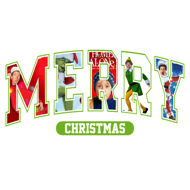 Celebrate the festive season with this vibrant "Merry Christmas" design featuring iconic holiday characters and classic movie elements!DTF Transfers dtf transfers