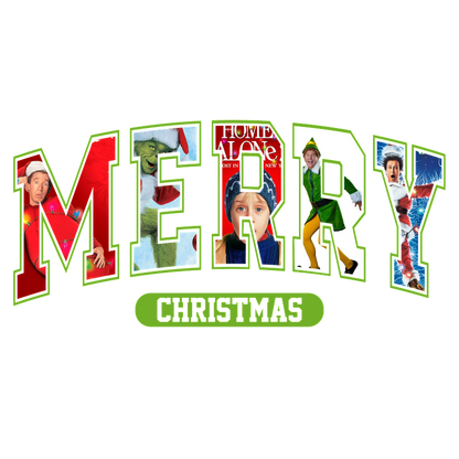 Celebrate the festive season with this vibrant "Merry Christmas" design featuring iconic holiday characters and classic movie elements!DTF Transfers dtf transfers