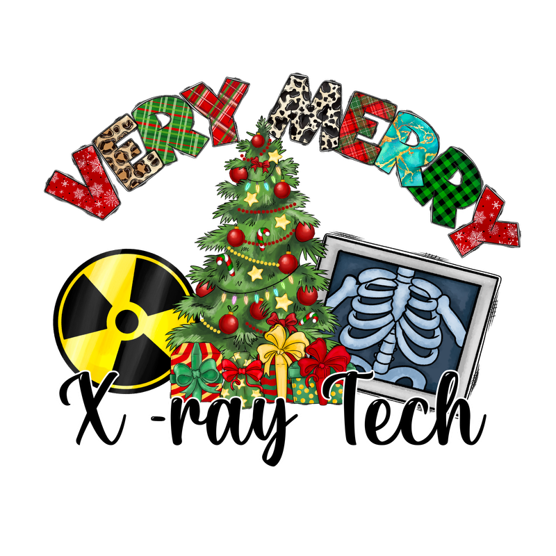 Celebrate the holidays with this festive design featuring a Christmas tree, gifts, and nods to X-ray technology!DTF Transfers dtf transfers heat press transfers