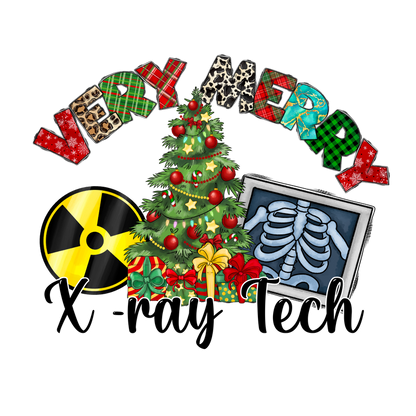 Celebrate the holidays with this festive design featuring a Christmas tree, gifts, and nods to X-ray technology!DTF Transfers dtf transfers heat press transfers