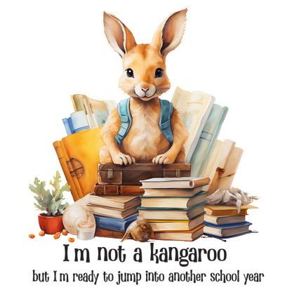 Un encantador conejo ilustrado listo para la aventura, rodeado de libros y un mensaje lúdico sobre el aprendizaje y la exploración.