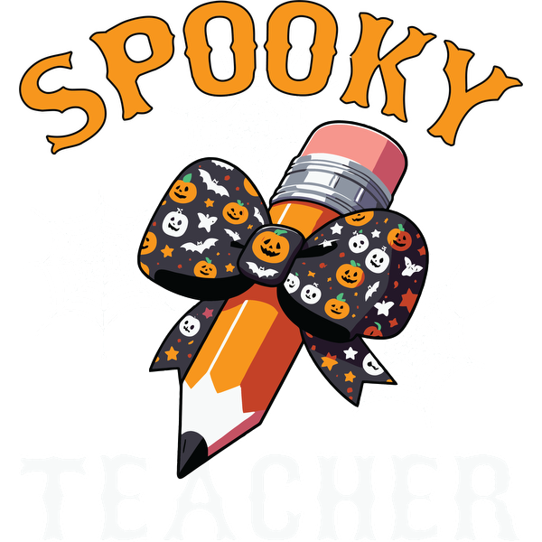 ¡Celebre Halloween con este divertido diseño de "Profesor espeluznante" que presenta un lápiz adornado con un lazo festivo y un motivo de telaraña!