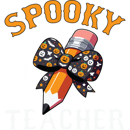 ¡Celebre Halloween con este divertido diseño de "Profesor espeluznante" que presenta un lápiz adornado con un lazo festivo y un motivo de telaraña!