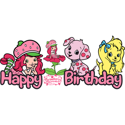 Celebrate with a vibrant "Happy Birthday" design featuring cheerful characters, flowers, and playful colors perfect for a festive occasion!DTF Transfers