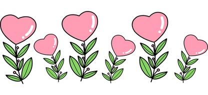 Whimsical and colorful t-shirt featuring a hearts and leaves motif.UV Transfers
