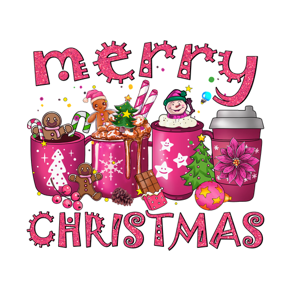 Cheerful Christmas design featuring festive mugs, gingerbread cookies, and playful decorations, perfect for celebrating the holiday spirit!dtf regular iron