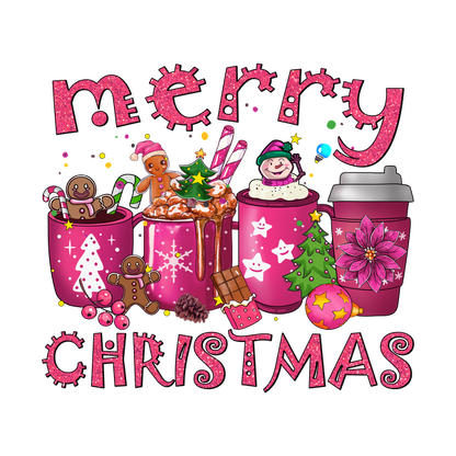 Cheerful Christmas design featuring festive mugs, gingerbread cookies, and playful decorations, perfect for celebrating the holiday spirit!dtf regular iron