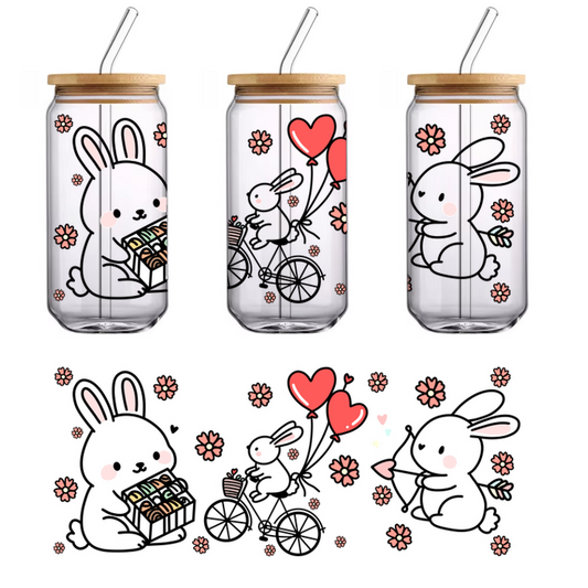 "Valentine's Day gift box surrounded by hearts and flowers."UV Transfers