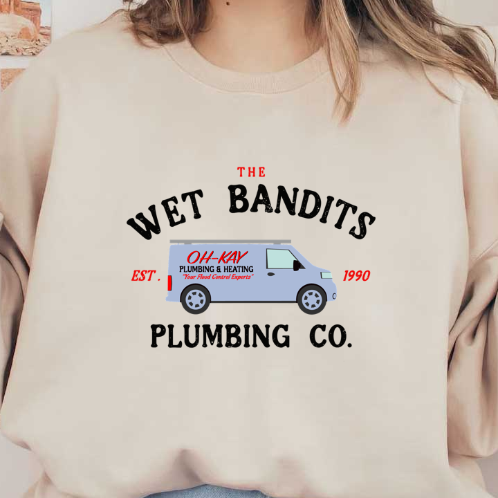 Catchy logo for "OH-KAY Plumbing & Heating," featuring a service van and emphasizing their expertise in flood control since 1990.DTF Transfersdtf regular iron dtf transfers