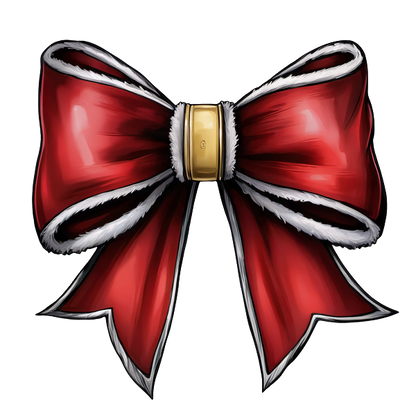 A festive red bow with white trim and a gold center, perfect for holiday decorations or gift wrapping. dtf prints