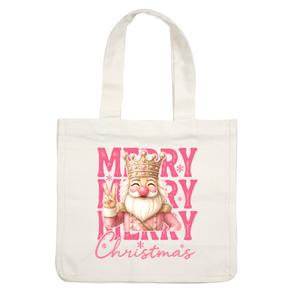 Colorful Christmas graphic featuring a cheerful, kingly Santa with peace sign.DTF Transfers